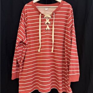Old Navy Red and Cream Knit Sweatshirt 3X